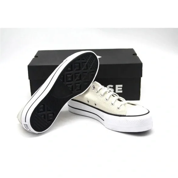 Converse Women's All Star Ox Lift Gold/Cream Sparkling Canvas Platform Sneakers - Picture 4 of 16